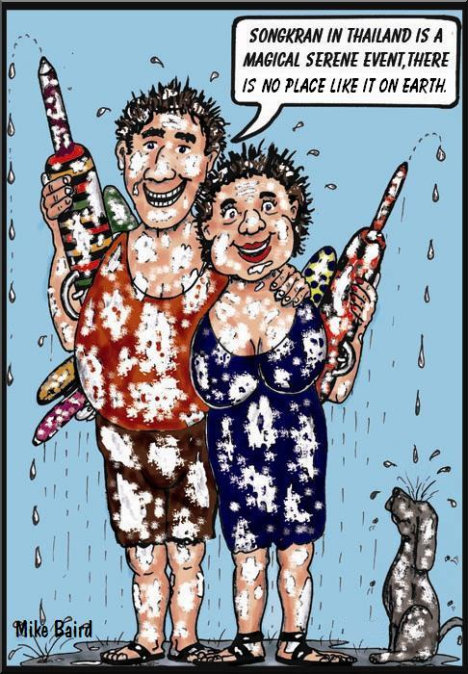 Mike goes Songkran! To enjoy more of Mike's cartoons please click the link below!