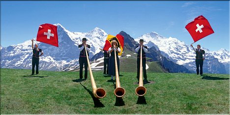 Swiss men play the 'Longhorn'