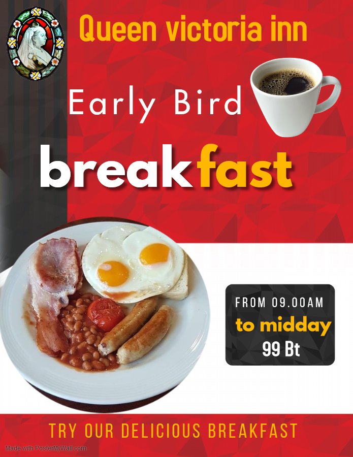 Do not miss the Early Bird Breakfast at Queen Victoria Inn
